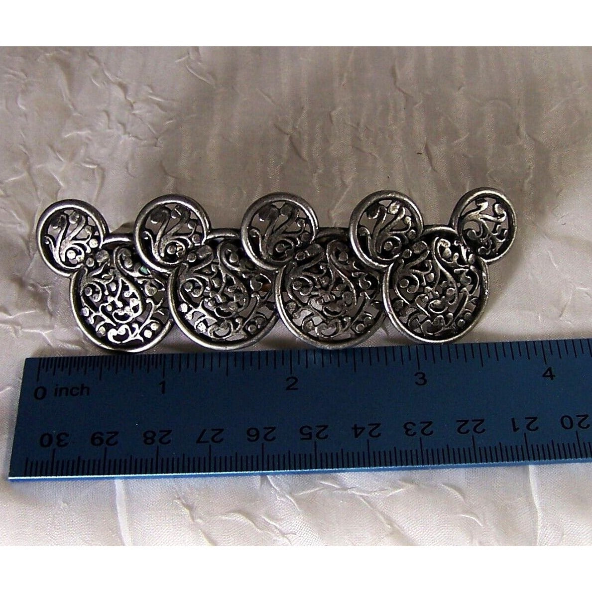 Hair Clip Silver Tone Stamped Made in France Floral Design 4"