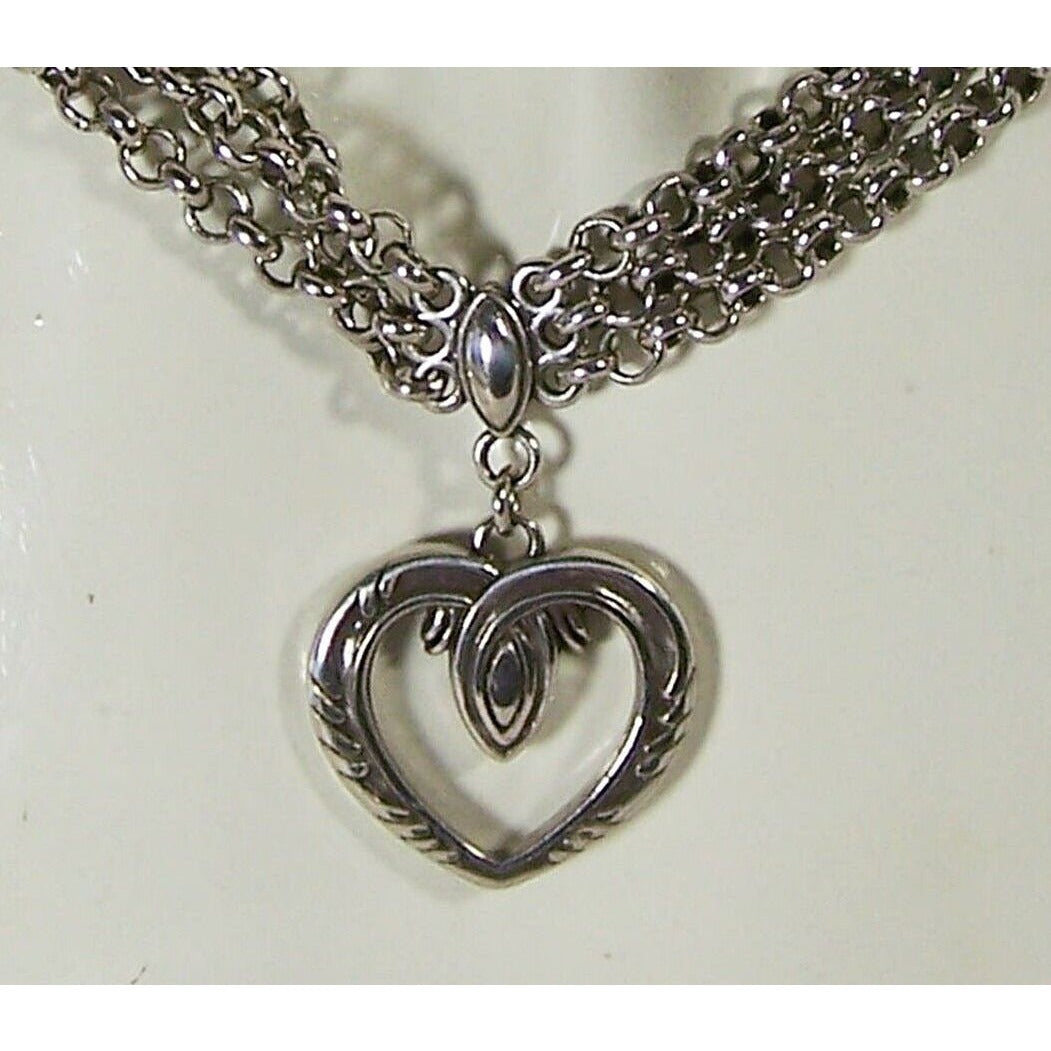 Brighton Silver Tone Heart Pendant Necklace Three Chains