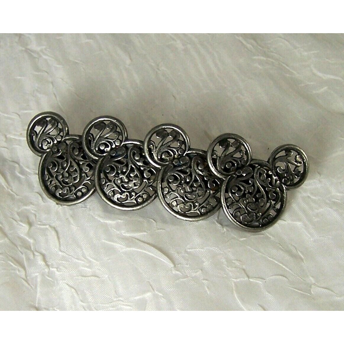 Hair Clip Silver Tone Stamped Made in France Floral Design 4"