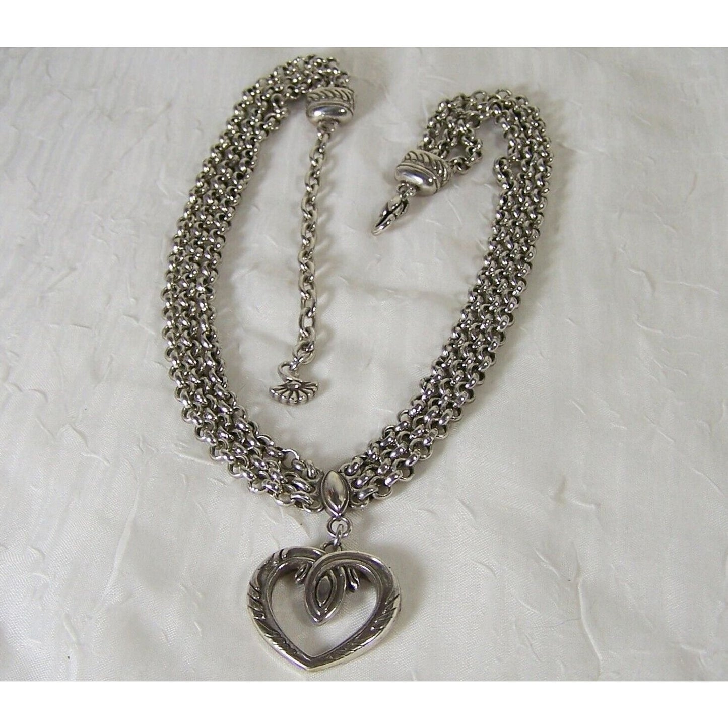 Brighton Silver Tone Heart Pendant Necklace Three Chains