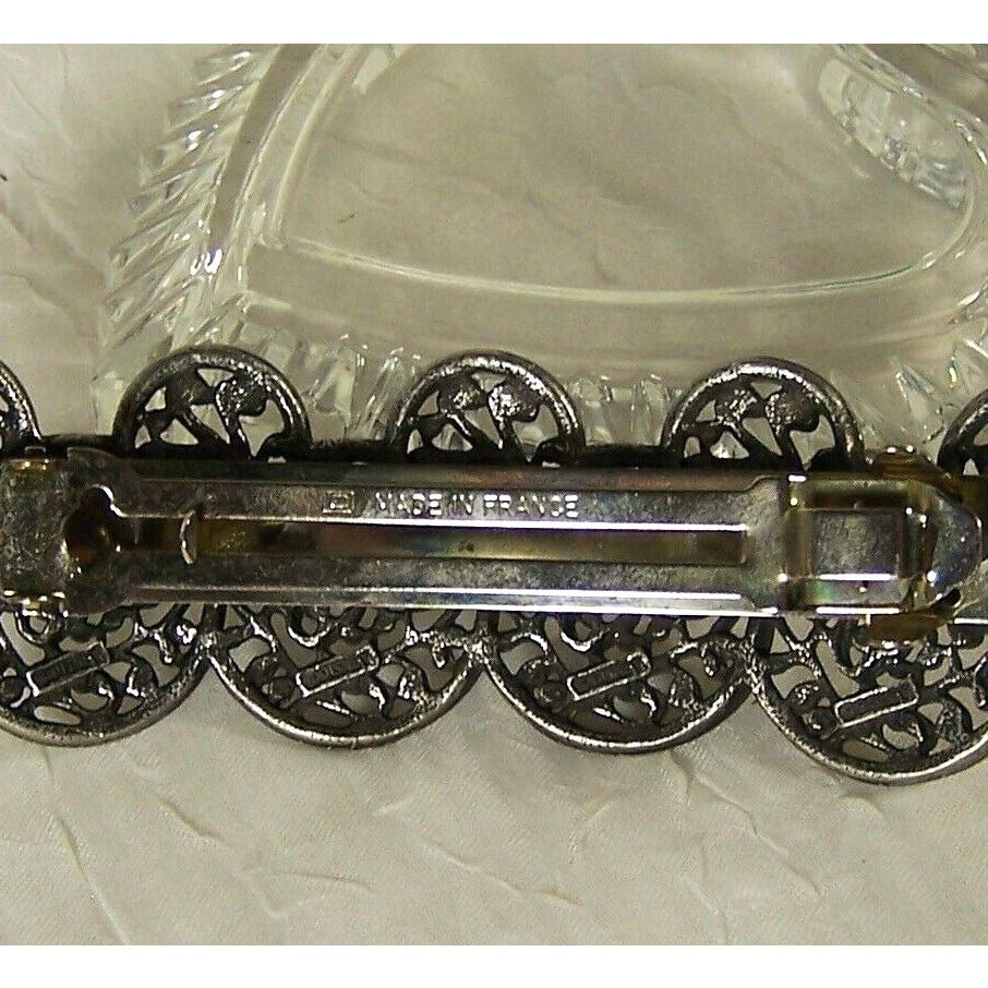 Hair Clip Silver Tone Stamped Made in France Floral Design 4"