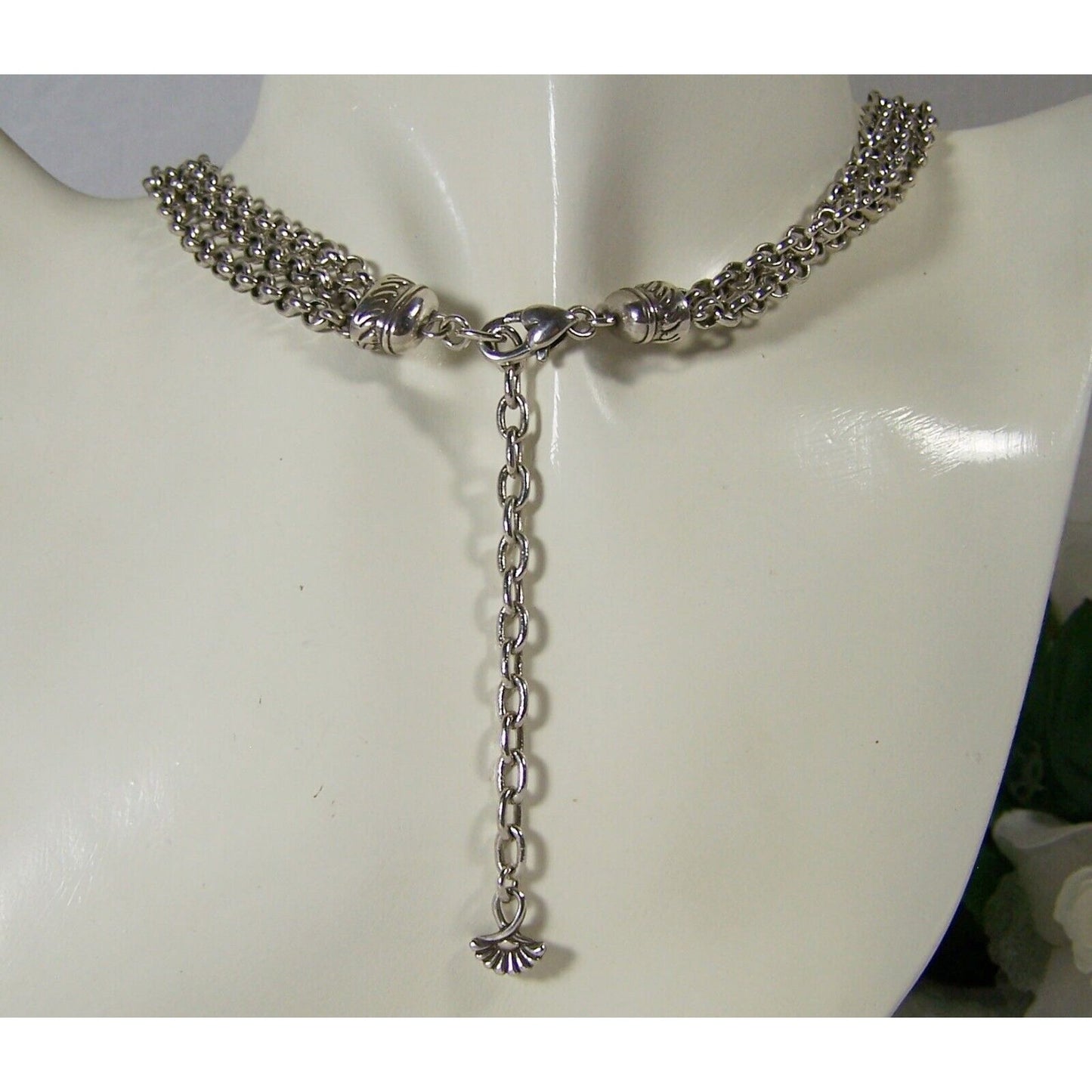 Brighton Silver Tone Heart Pendant Necklace Three Chains